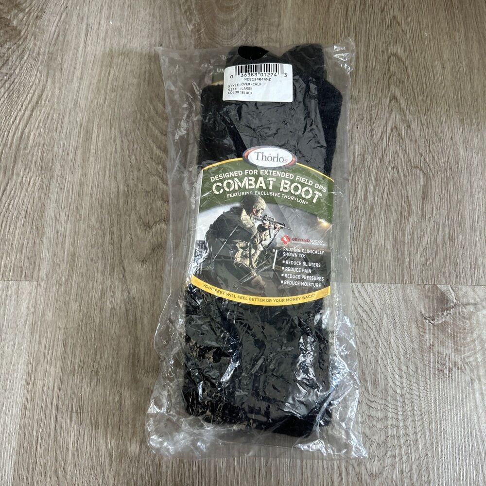 Thorlos Men’s Combat Boot Socks Size L Black Military Over Calf Cushioning NEW